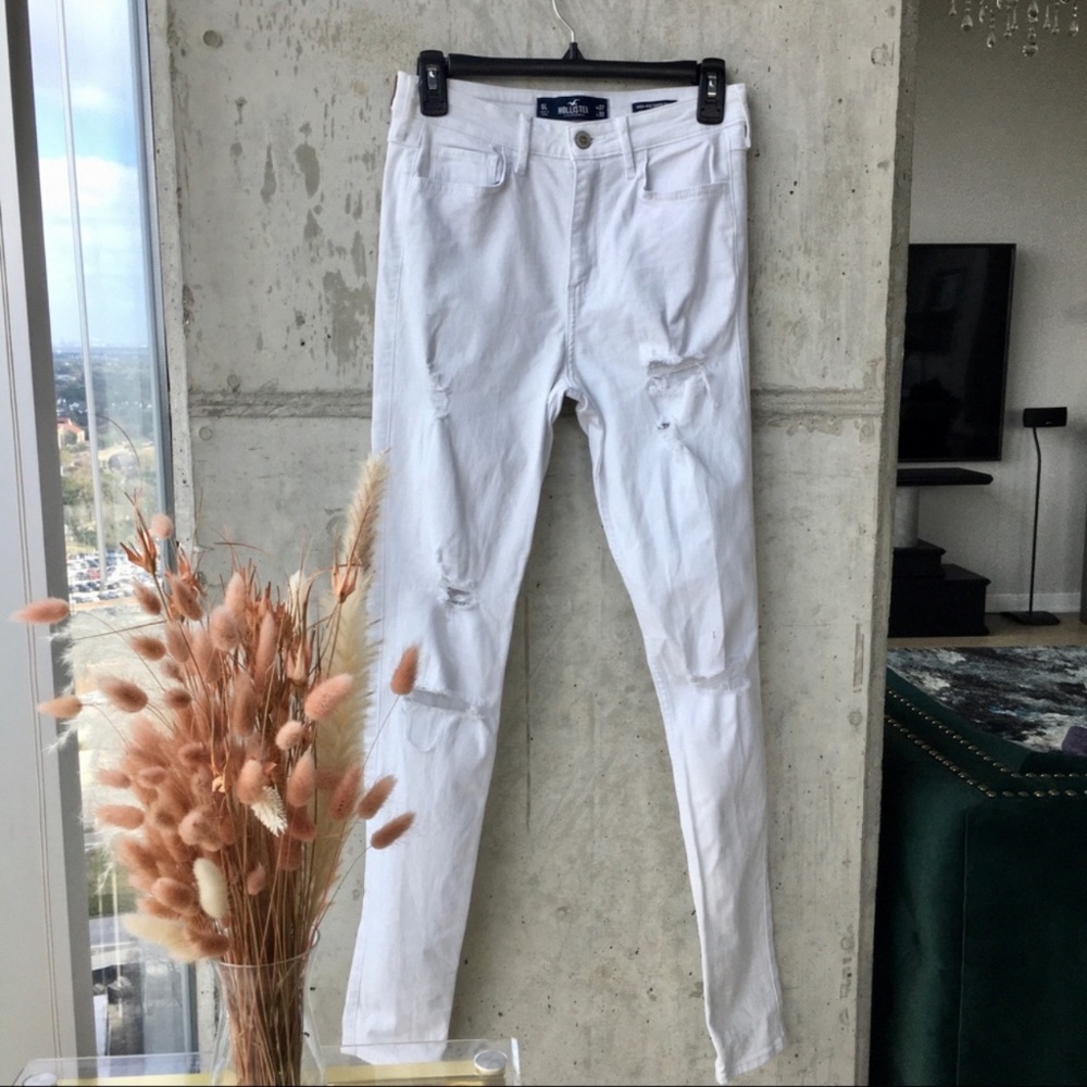 Hollister High Rise Super Skinny Classic Stretch Distressed White Jeans 5L